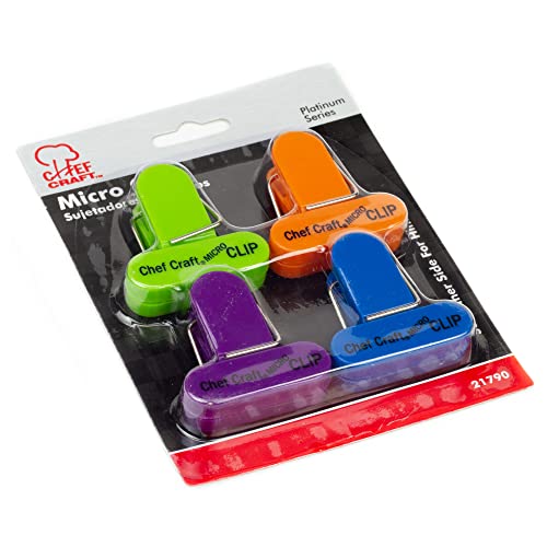 Chef Craft Select Plastic Micro Bag Clips, 4 Piece Set, Purple/Orange/Green/Blue