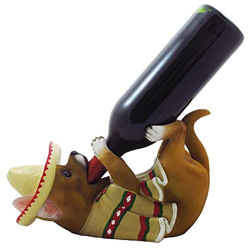 South of The Border Chihuahua Wine Bottle Holder Sculpture for Decorative Mexican & Southwest Bar Statues and Kitchen Decor Tabletop Wine Racks & Stands and Gifts for Dog Lovers