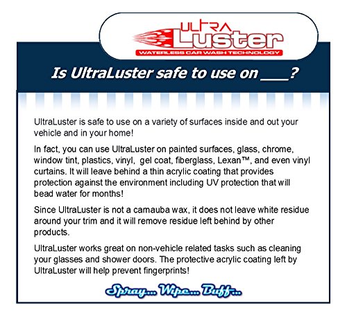 Ultra Luster Waterless Car Wash Cleans, Seals, Polishes and Protects All Paint and Glass in One Step. Simply Spray, Wipe and Buff for a Brilliant, Longlasting Shine