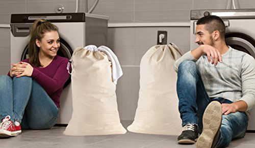 Cotton Laundry Bag, 2 Pack - 24" x 36" - Sturdy, 100% Cotton, Locking Drawstring Closure for Easy Carrying, Perfect Laundry Bag for College Students Living in Dorms, and Sorting Laundry at Home.