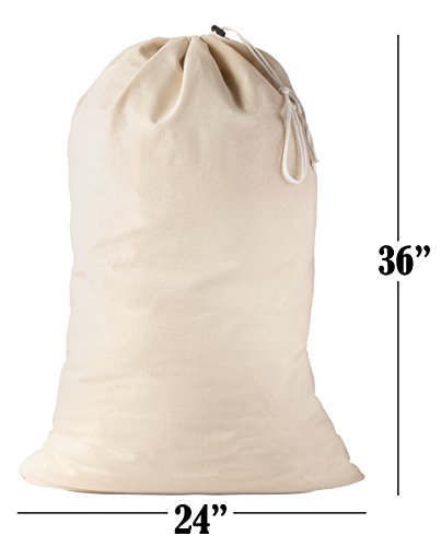 Cotton Laundry Bag, 2 Pack - 24" x 36" - Sturdy, 100% Cotton, Locking Drawstring Closure for Easy Carrying, Perfect Laundry Bag for College Students Living in Dorms, and Sorting Laundry at Home.