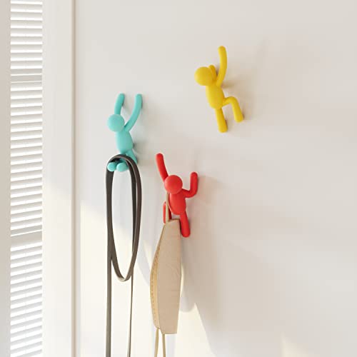 Umbra Buddy Wall Hooks – Decorative Wall Mounted Coat Hooks for Hanging Coats, Scarves, Bags, Purses, Backpacks, Towels and More, Set of 3, Bright Multicolored