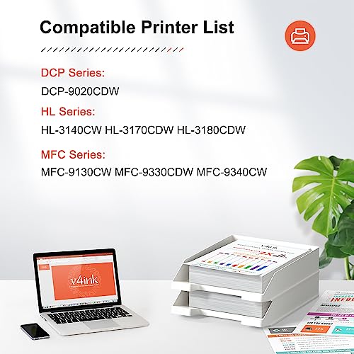 v4ink Compatible Toner Cartridge Replacement for Brother TN221 TN225 (1K+1C+1M+1Y) Work with HL-3140 3142 3150 3152 3170 3172 3180, MFC-9130 9140 9330 9340, DCP-9020, 4-Pack