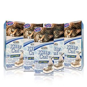 alfapet kitty cat pan disposable, sifting liners- 10-pack + 1 transfer liner-for large, x-large, giant, extra-giant size litter boxes-included rubber band for firm, easy fit - pack of 5