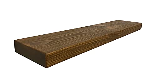 Joel's Antiques Floating Wall Shelf, Solid Pine, Shelving for Bathroom, Kitchen, Living Room, Patented Easy Install, Medium Brown, 30" x 8" x 2"