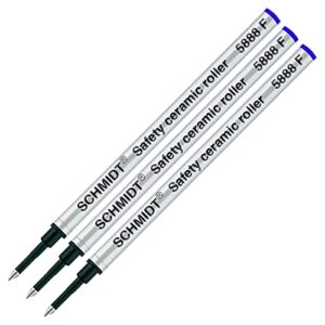 schmidt 3 pack - blue fine 5888 rollerball metal refill