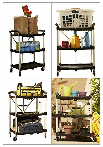 Olympia Tools 85-188 Pack-N-Roll Folding Collapsible Service Cart, Black, 50 Lb. Load Capacity per Shelf