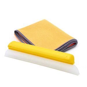 one pass hydroglide 14" waterblade silicone y-bar squeegee yellow with xl micro fiber towel