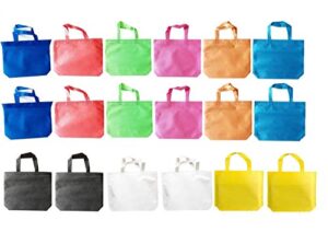 king's deal gift bags-18pack(9 color x 2) non-woven shopping tote bags with handles multi color cloth fabric reusable totes bulk, neon party favor bags for kids birthdays parties, goodies, treats