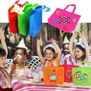 king's deal Gift Bags-18Pack(9 Color X 2) Non-Woven Shopping Tote Bags with Handles Multi Color Cloth Fabric Reusable Totes Bulk, Neon Party Favor Bags for Kids Birthdays Parties, Goodies, Treats