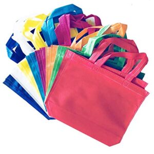 king's deal Gift Bags-18Pack(9 Color X 2) Non-Woven Shopping Tote Bags with Handles Multi Color Cloth Fabric Reusable Totes Bulk, Neon Party Favor Bags for Kids Birthdays Parties, Goodies, Treats