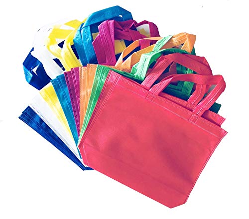 king's deal Gift Bags-18Pack(9 Color X 2) Non-Woven Shopping Tote Bags with Handles Multi Color Cloth Fabric Reusable Totes Bulk, Neon Party Favor Bags for Kids Birthdays Parties, Goodies, Treats