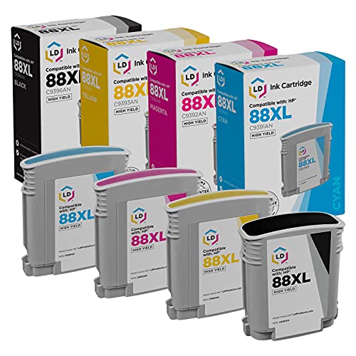 LD Products Remanufactured Ink Cartridge Replacement for HP 88XL High Yield (Black, Cyan, Magenta, Yellow, 4-Pack)