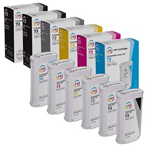 ld products compatible replacements for hp 72 ink cartridge high yield (photo black, cyan, magenta, yellow, gray, matte black, 6-pack) designjet t1100, t1120, t1200, t610, t620, t770, t1100ps