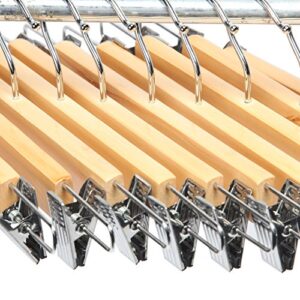 LOHAS Home 10-Pack Natural Finish Wooden Pant Skirt Hangers with 2-Adjustable Anti-Rust Clips