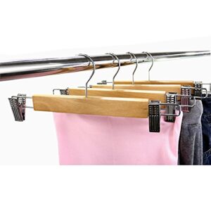 LOHAS Home 10-Pack Natural Finish Wooden Pant Skirt Hangers with 2-Adjustable Anti-Rust Clips