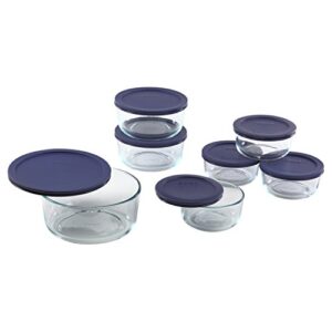 pyrex 14-piece simply store with blue covers, clear