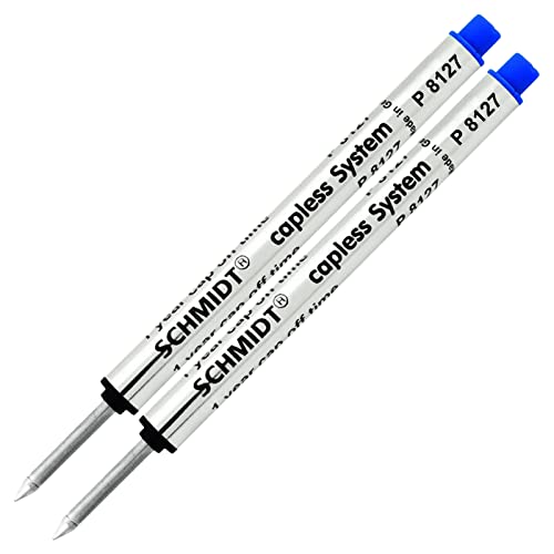 Retro 1951 Short Capless Rollerball Ink Refill Medium Tip, Schmidt P8127, P8127 Short Blue, 2-Pack Schmidt Capless Roller Ball refills, fits Retro 51 Tornado Roller Ball Pens.