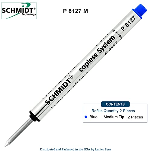 Retro 1951 Short Capless Rollerball Ink Refill Medium Tip, Schmidt P8127, P8127 Short Blue, 2-Pack Schmidt Capless Roller Ball refills, fits Retro 51 Tornado Roller Ball Pens.