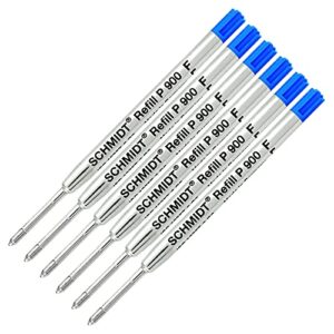 6 pack - blue-p900-fine tip schmidt parker style ballpoint refill