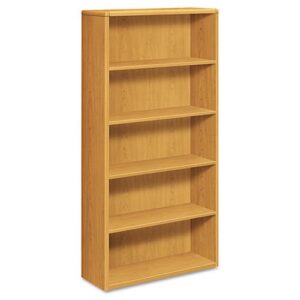 hon 10755cc 10700 series wood bookcase, five shelf, 36w x 13 1/8d x 71h, harvest