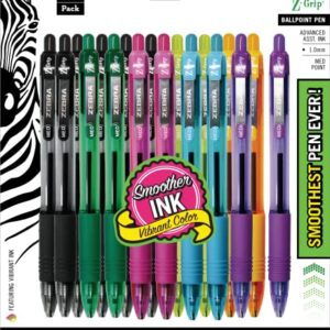 Zebra Pen Z-Grip Retractable Ballpoint Pen, Medium Point, 1.0mm, Assorted Fashion Colors - 18 Pieces