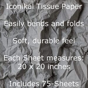 Iconikal Gift Wrapping Tissue Paper, Black, 20 x 20-Inches, 75-Sheets