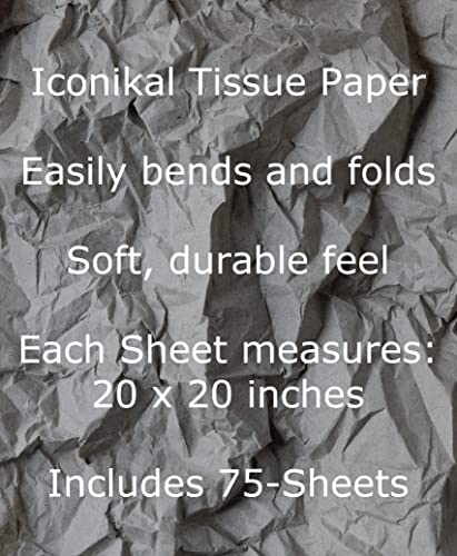 Iconikal Gift Wrapping Tissue Paper, Black, 20 x 20-Inches, 75-Sheets