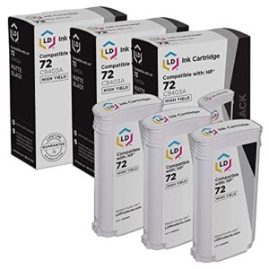 ld products compatible replacements for hp 72 ink cartridge c9403a high yield (matte black, 3-pack) for use in designjet t1100, t1120, t1200, t610, t620, t770, sd pro mfp, t1100ps, t1120 sd-mfp, t1300