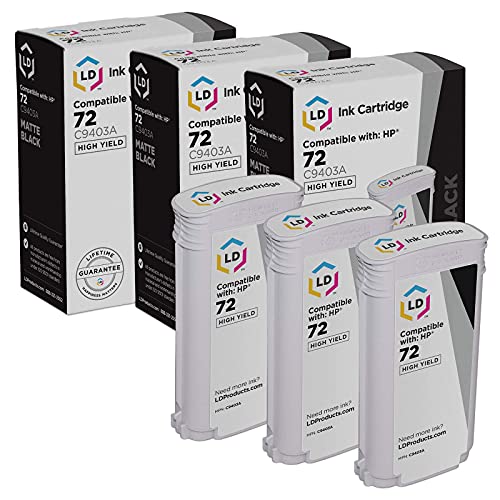 LD Products Compatible Replacements for HP 72 Ink Cartridge C9403A High Yield (Matte Black, 3-Pack) For use in DesignJet T1100, T1120, T1200, T610, T620, T770, SD Pro MFP, T1100ps, T1120 SD-MFP, T1300