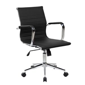 techni mobili modern medium back office chair with tilt and height adjustment, executive task chair with armrest and non marking caster wheels, black