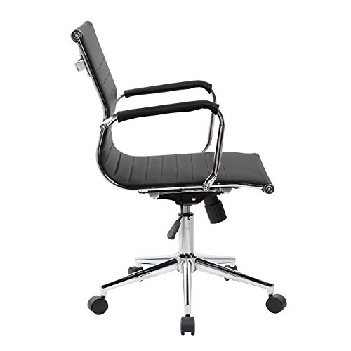 Techni Mobili Modern Medium Back Office Chair with Tilt and Height Adjustment, Executive Task Chair with Armrest and Non Marking Caster Wheels, Black