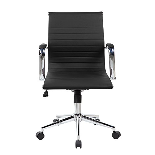 Techni Mobili Modern Medium Back Office Chair with Tilt and Height Adjustment, Executive Task Chair with Armrest and Non Marking Caster Wheels, Black