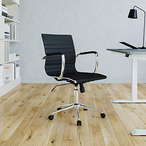 Techni Mobili Modern Medium Back Office Chair with Tilt and Height Adjustment, Executive Task Chair with Armrest and Non Marking Caster Wheels, Black