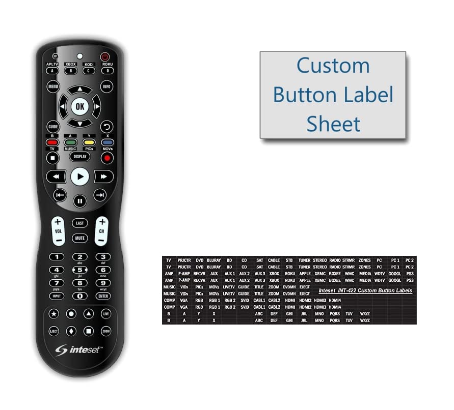 Inteset 4-in-1 Universal Backlit IR Learning Remote for use with Apple TV, Xbox Series X/S, Roku, Media Center/Kodi, Nvidia Shield, Most Streamers & Other A/V Devices