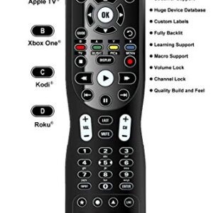 Inteset 4-in-1 Universal Backlit IR Learning Remote for use with Apple TV, Xbox Series X/S, Roku, Media Center/Kodi, Nvidia Shield, Most Streamers & Other A/V Devices