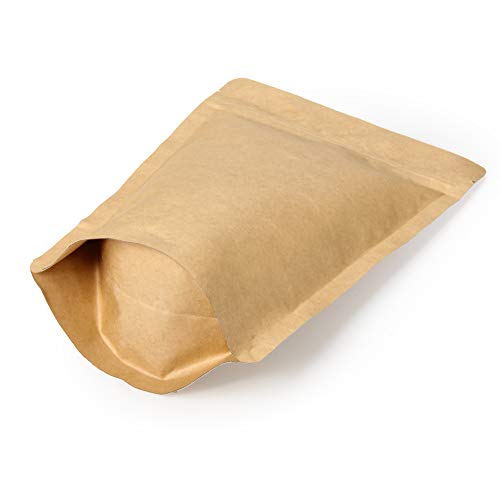 250g 8oz 1/2lb Kraft Paper Stand up Zipper Pouches Coffee Bags Coffee Pouches with Valve (Pack of 50)