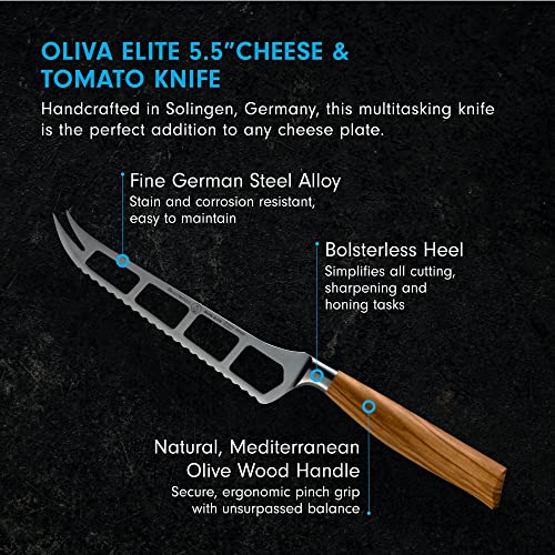 Messermeister Oliva Elite 5.5” Cheese & Tomato Knife - Fine German Steel Alloy Blade & Natural Mediterranean Olive Wood Handle - Rust Resistant & Easy to Maintain