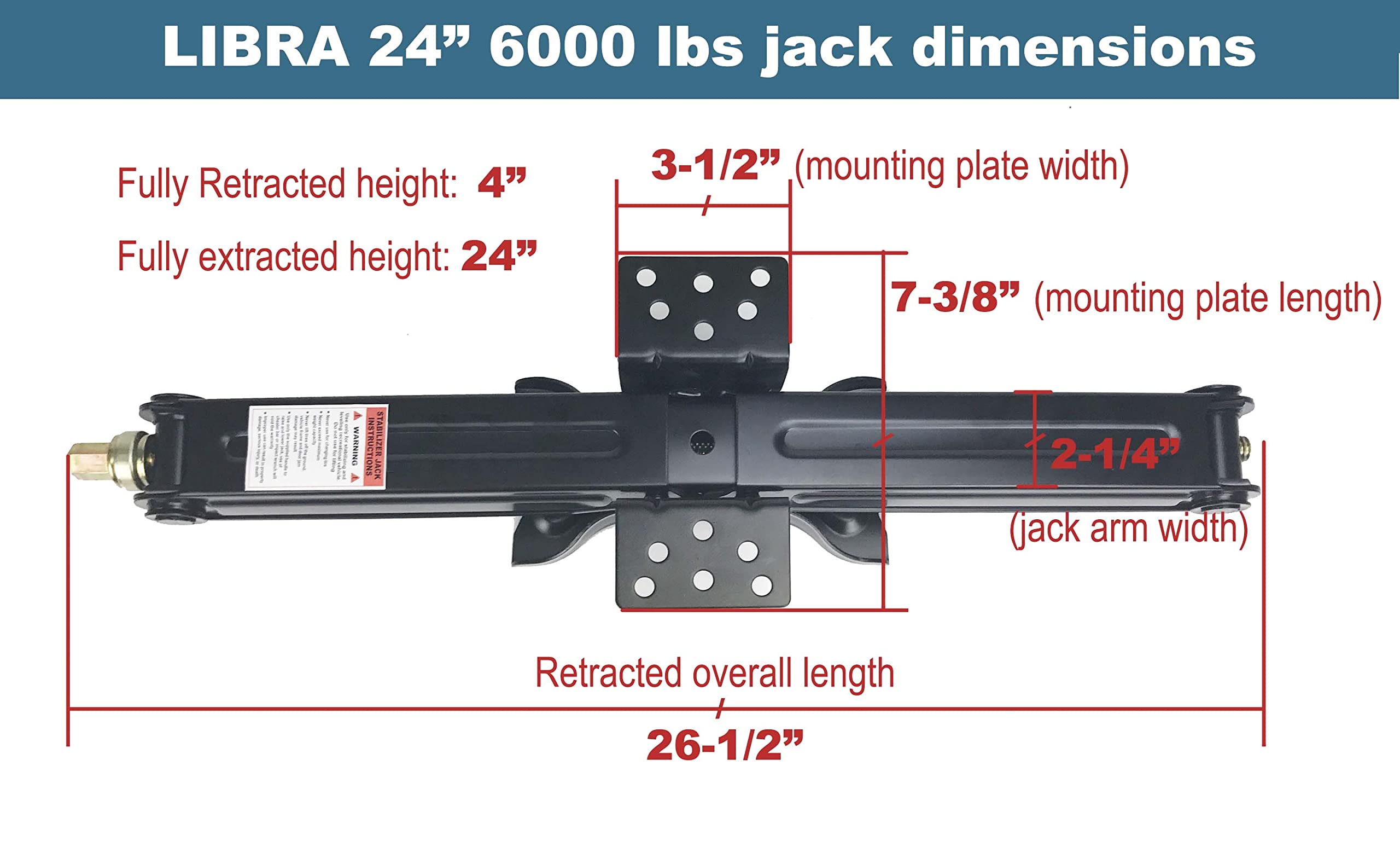 LIBRA 24" 6K lbs RV Trailer Camper Stabilizer Leveling Scissor Jacks w/Dual Power Drill sockets & mounting Hardware Set-Set 2