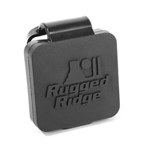 rugged ridge 11580.26 trailer hitch plug, 2 inch receiver, black, rugged ridge logo