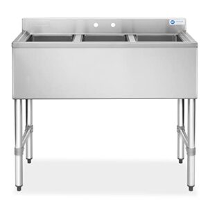 gridmann 3 compartment stainless steel bar sink, nsf commercial kitchen underbar sink with 10" l x 14" w x 10" d bowls for restaurant, laundry, garage