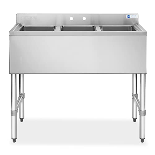 GRIDMANN 3 Compartment Stainless Steel Bar Sink, NSF Commercial Kitchen Underbar Sink with 10" L x 14" W x 10" D Bowls for Restaurant, Laundry, Garage