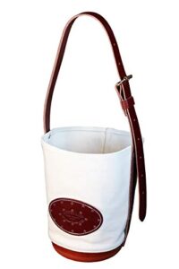 outfitters supply classic canvas & leather horse or mule feedbag, handmade in montana usa leather, adjustable strap, solid leather bottom with leather side ventilation