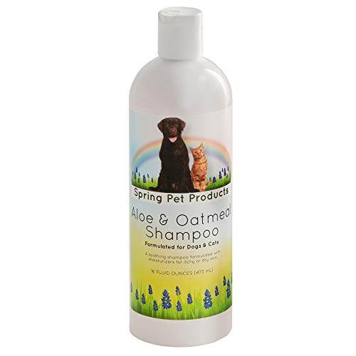 Spring Pet Aloe and Oatmeal Shampoo for Dogs and Cats ~ 16 Oz Veterinarians Choice Hypoallergenic Formula Blend of Coat and Skin Conditioners and Moisturizers Made in USA