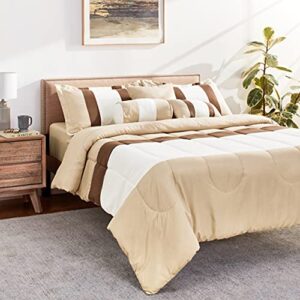 Chic Home CS0640-701-AN 10 Piece Serenity Comforter Set, Queen, Beige