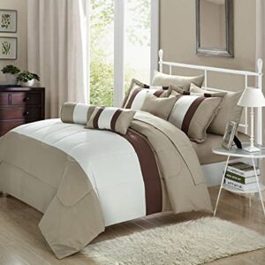 Chic Home CS0640-701-AN 10 Piece Serenity Comforter Set, Queen, Beige