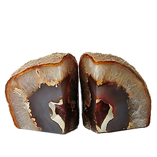 JIC Gem Natural Agate Book Ends Geode Bookends Decorative Book Ends for Shelves with Rubber Bumpers for Décor Small Size(1 Pair, 2-3 LBS)