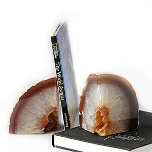 JIC Gem Natural Agate Book Ends Geode Bookends Decorative Book Ends for Shelves with Rubber Bumpers for Décor Small Size(1 Pair, 2-3 LBS)