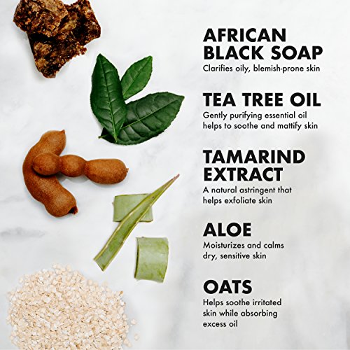 Shea Moisture African Black Soap Face Wash Regimen Kit - Shea Moisture Soap Bar for Face & Body, Clarifying Facial Wash & Scrub, Problem Skin Moisturizer and Facial Mask Bundle (4 Piece Set)