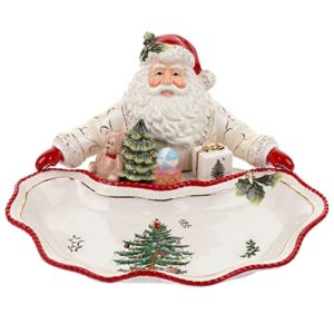 spode christmas tree gold collection, figural santa dish, gold, holiday décor, decoration for mantel, candy bowl, made of fine earthenware, 12.25-inch